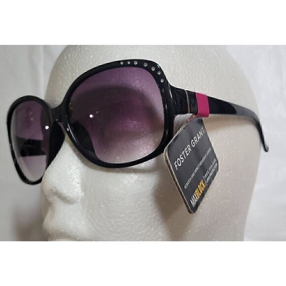 Foster Grant Oversized Black Sunglasses with Crystal Details Maxblock Scratch Re - Picture 3 of 11